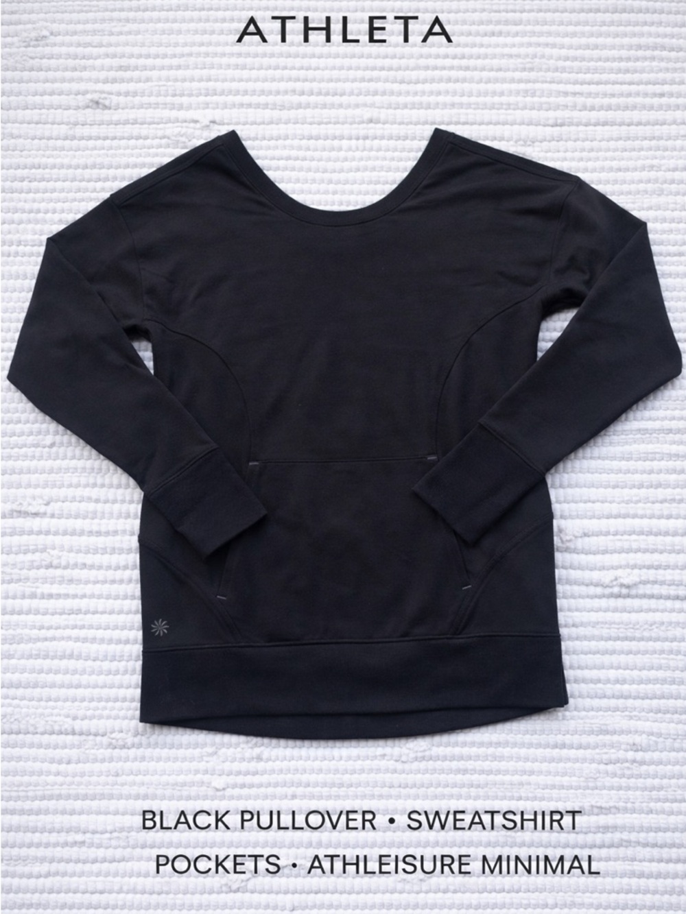 Athleta Black Pullover Sweatshirt Pockets Athleisure Minimal